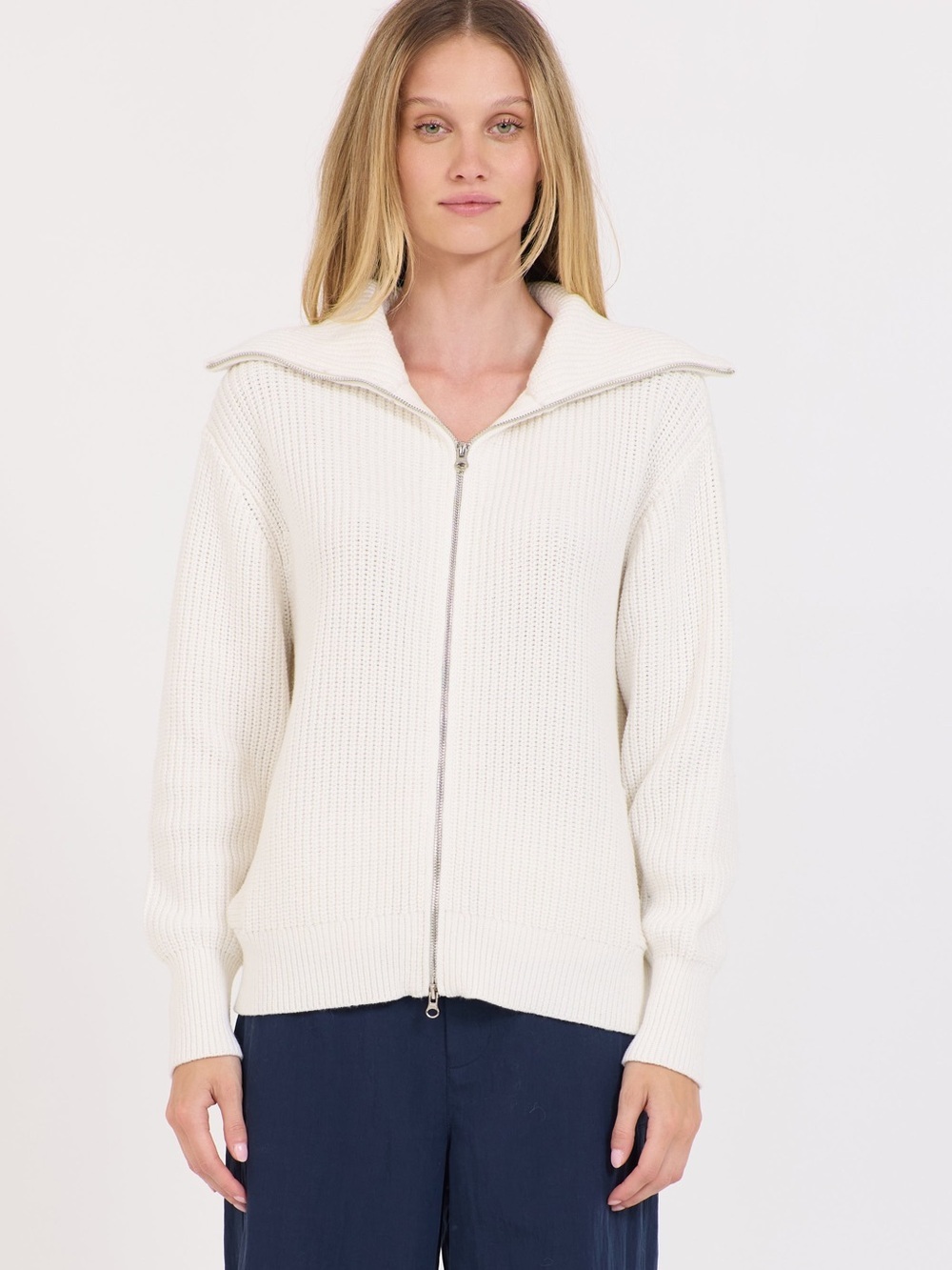 One Grey Day knit oversized full zip jacket in cream slouchy body size xs NWT